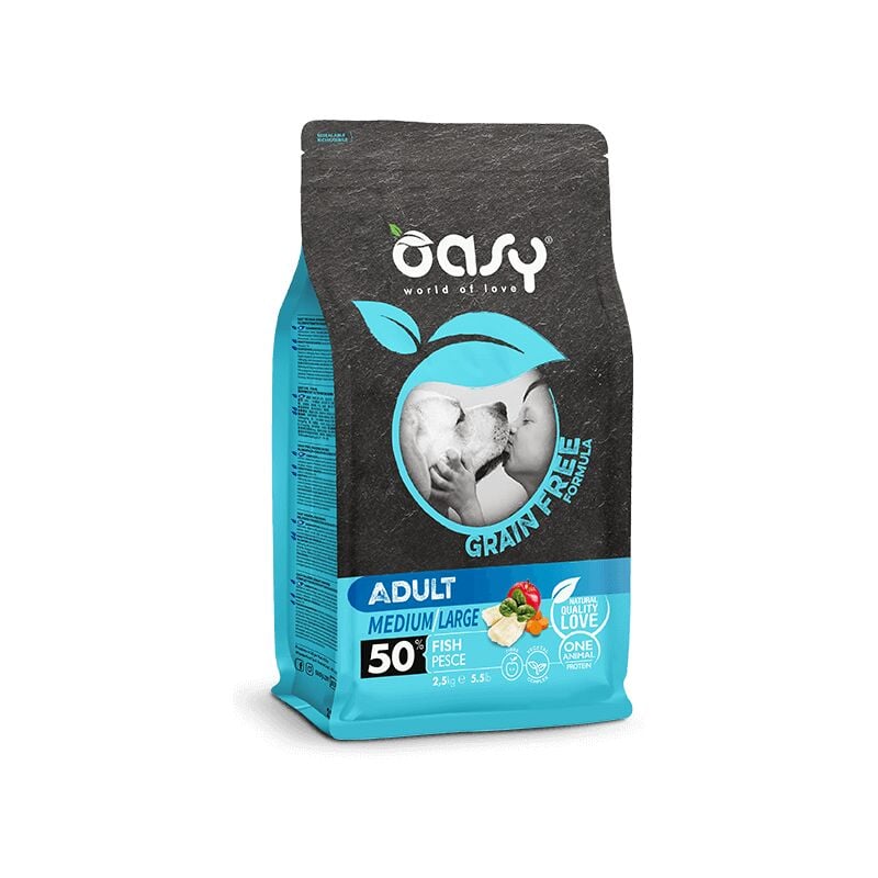 foto del prodotto cane grain free adult medium large con pesce 2,5 12 kg oasy size 12 kg
