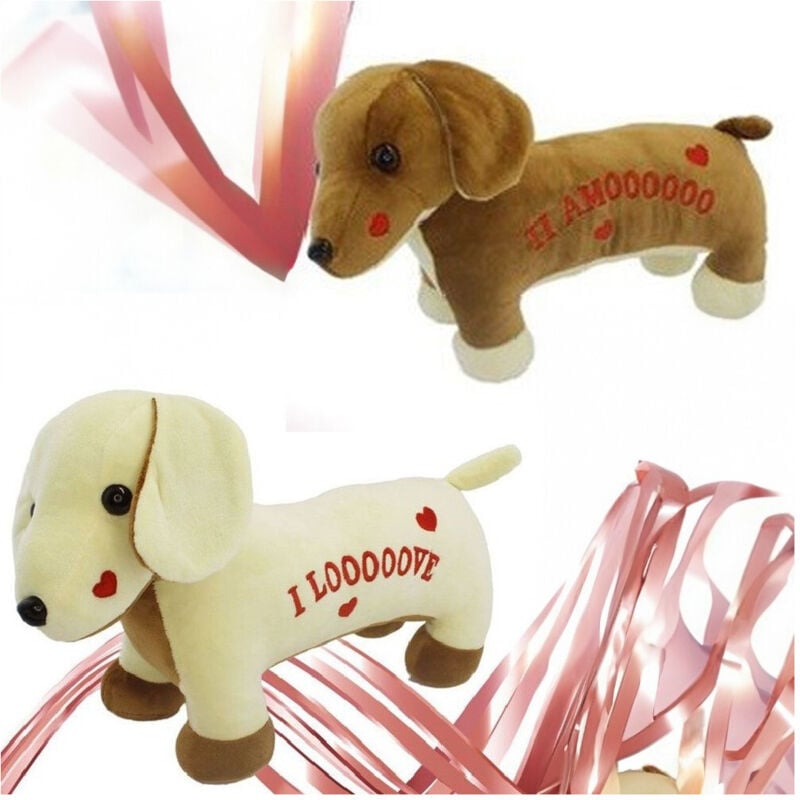 foto del prodotto cane in peluche con scritta e cuoricini 31cm san valentino colori assortiti 95073 trade shop traesio