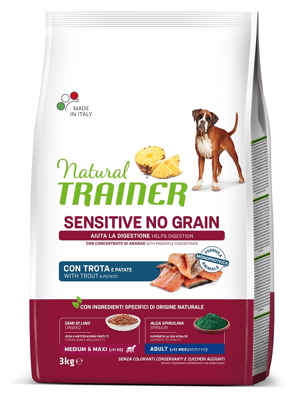 foto del prodotto cane natural trainer sensitive adult 3kg m m trota no grain