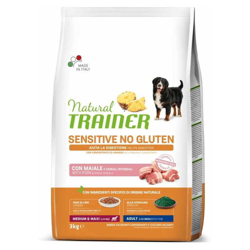 foto del prodotto cane sensitive no gluten medium maxi adult 3 kg maiale trainer