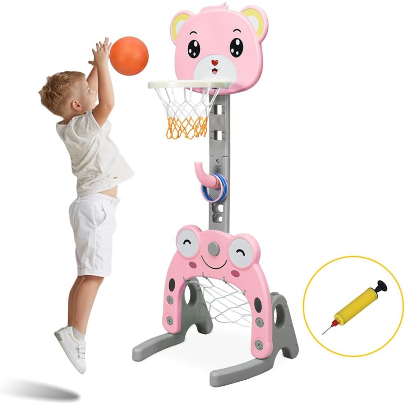 foto del prodotto canestro da basket, centro attivit 3 in 1 per bambini, canestro da basket con porta da calcio e gioco degli anelli, set basket e calcio a forma di