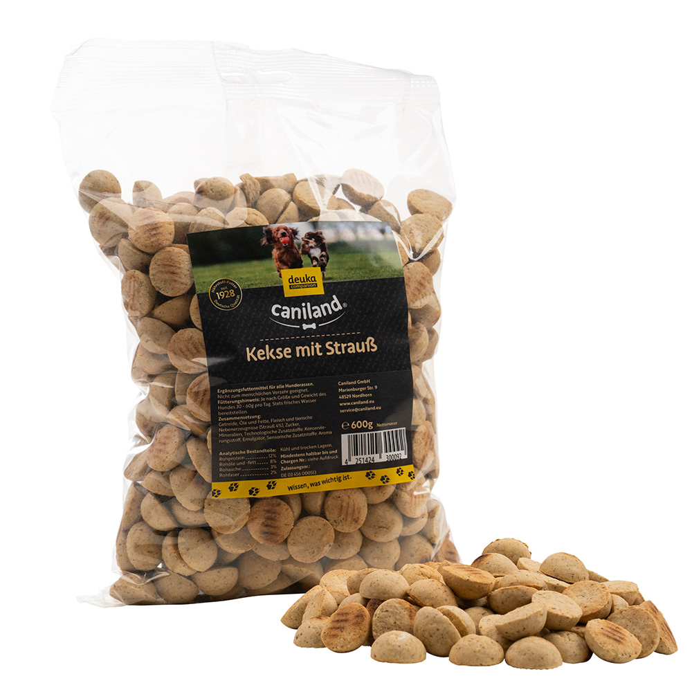 foto del prodotto caniland biscottini di struzzo canibit set 3 x 600 g
