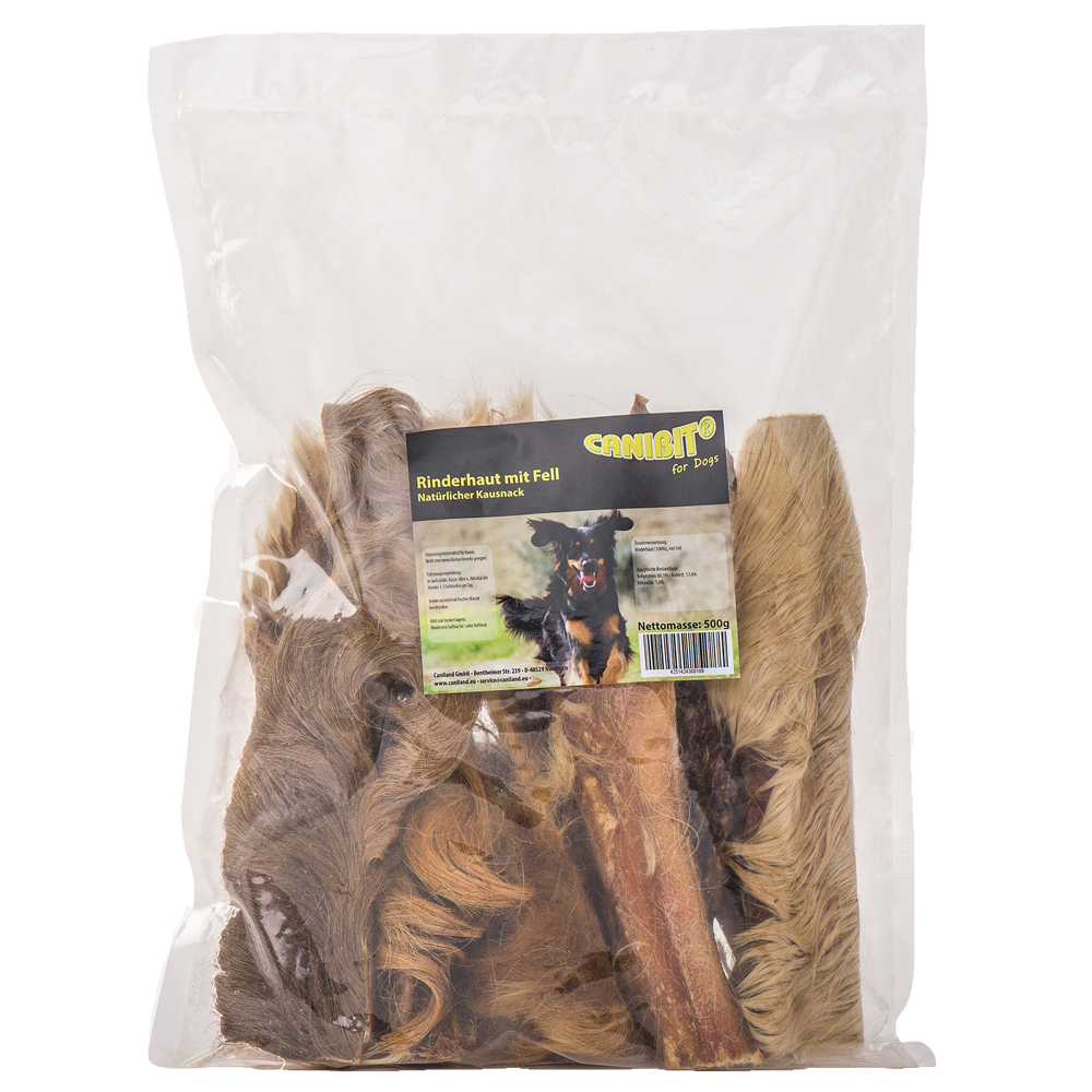 foto del prodotto caniland pelle di manzo con pelo 500 g