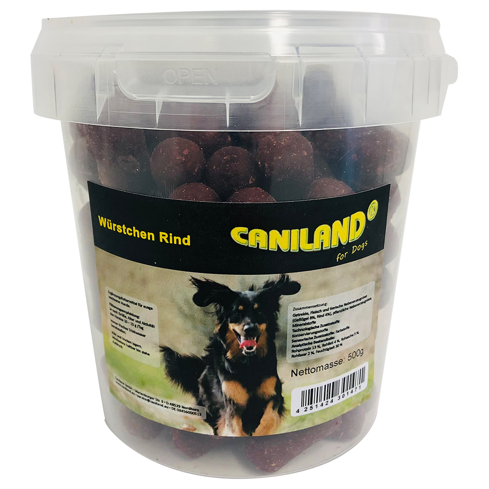 foto del prodotto caniland salamini di manzo con aroma affumicato snack per cani 500 g