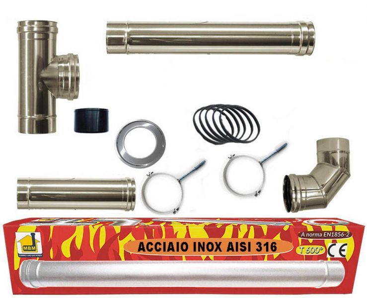 foto del prodotto canna fumaria kit tubi stufa a pellet 80. canale da fumo in acciaio inox aisi 316l ce made in italy uni 1856