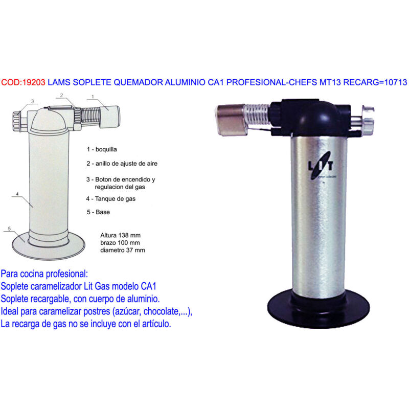foto del prodotto cannello per chef in alluminio ca1 mt13 ricaricabile