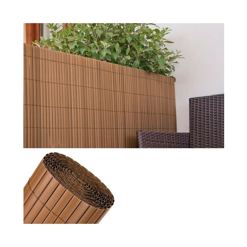 foto del prodotto canniccio pvc recinzione recinto balcone frangivento doppio 1,5 x 3 m, cioccolato, per giardini e balconi, frangivento