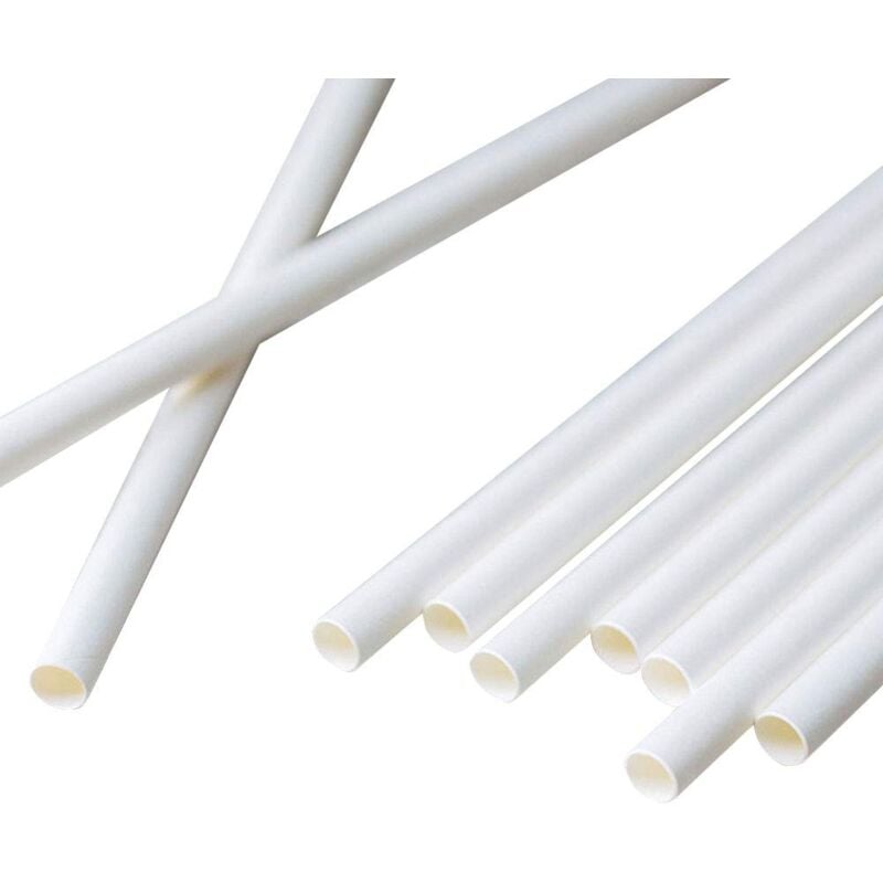 foto del prodotto cannucce di carta jumbo 23 cm, cannuccia 8 mm, biodegradabili, cannucce bianche ecologiche, per frullati, 150 pezzi greenbox