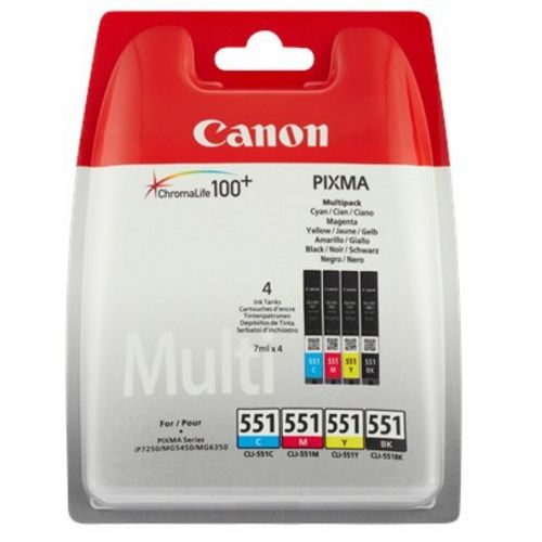 foto del prodotto canon cli 551 c m y bk w sec cartuccia d inchiostro 4 pz originale resa standard nero, ciano, magenta, giallo