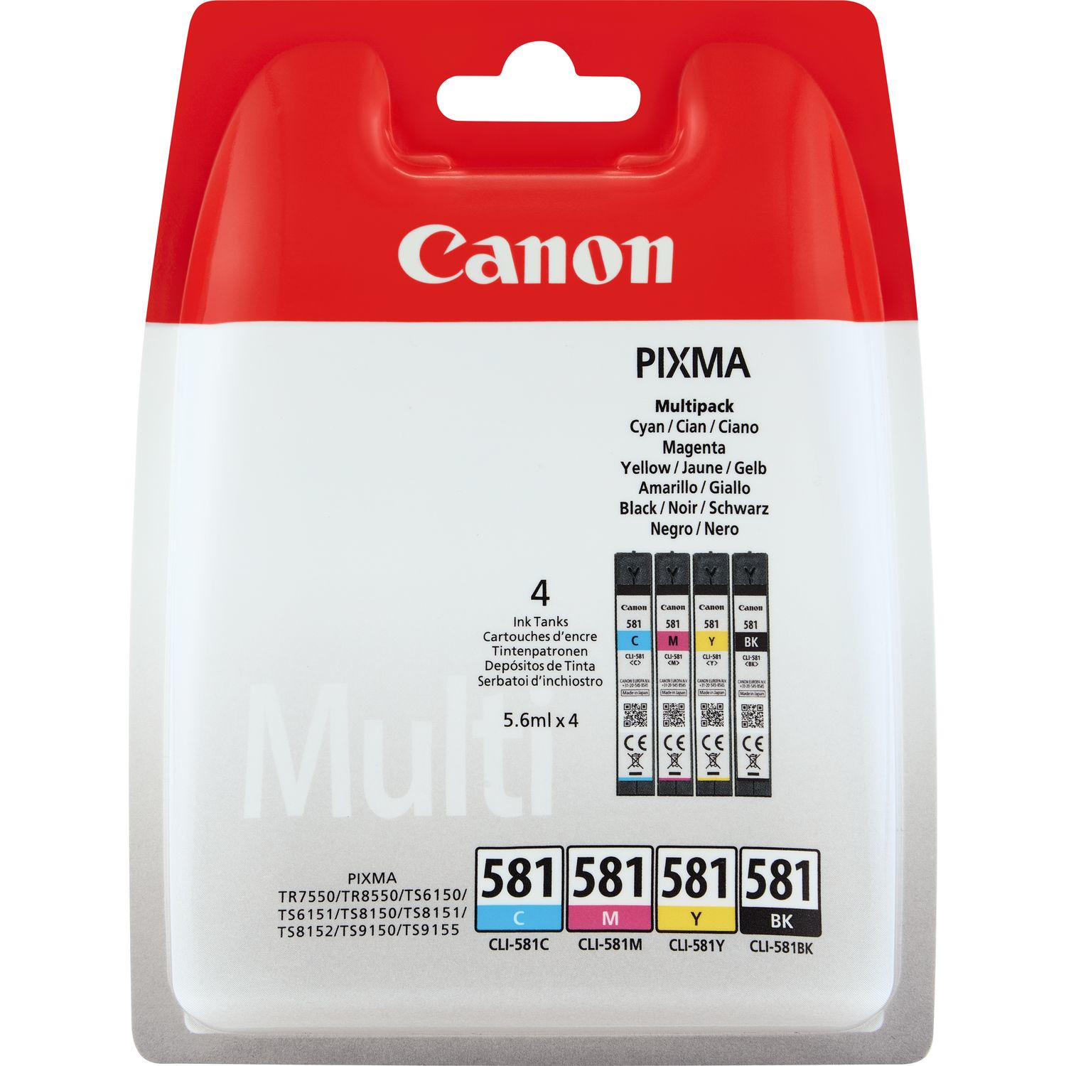 foto del prodotto canon cli 581 multipack cartuccia d inchiostro originale nero, ciano, magenta, giallo