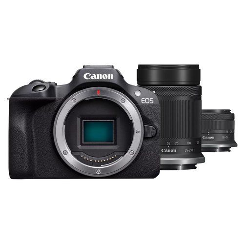 foto del prodotto canon eos r100 rf-s 18-45mm f4.5-6.3 is stm rf-s 55-200mm f5-7.1 is stm kit milc 24,1 mp cmos 6000 x 4000 pixel nero - 6052c023