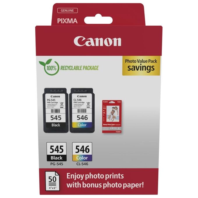 foto del prodotto canon pg-545 - cl-546 cartuccia d'inchiostro photo value pack nero-ciano-magenta-giallo