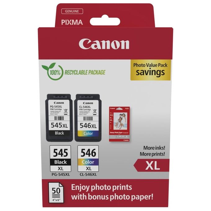 foto del prodotto canon pg-545 xl - cl-546 xl cartuccia d'inchiostro photo value pack