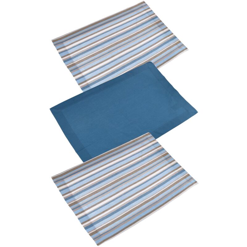 foto del prodotto canovaccio set 3 pezzi stripe avio tinto in filo cm50x70