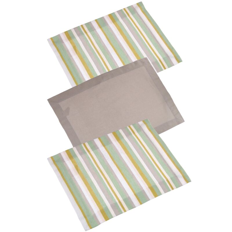 foto del prodotto canovaccio set 3 pezzi stripe verde tinto in filo cm50x70