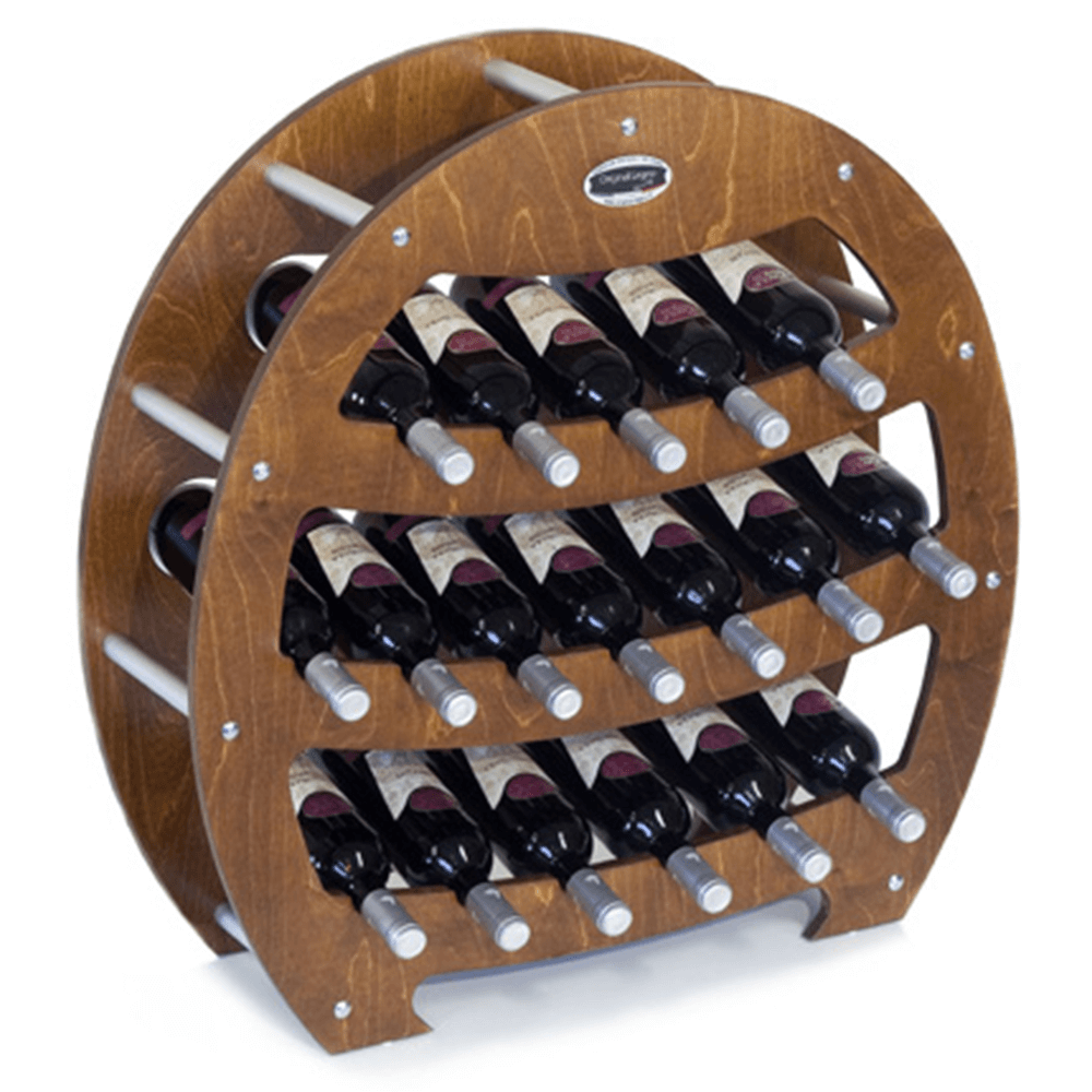 foto del prodotto cantinetta in legno porta bottiglie vino modello botte 18 bottiglie finitura noce l.75 x p,25 x h.75 100 fabbricato in italia