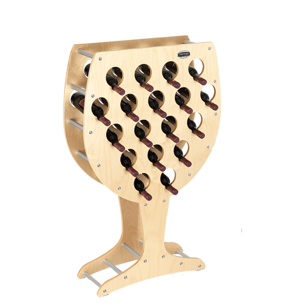 foto del prodotto cantinetta in legno porta bottiglie vino modello calice 18 bottiglie finitura acero l.75 x p,25 x h.120 100 fabbricato in italia