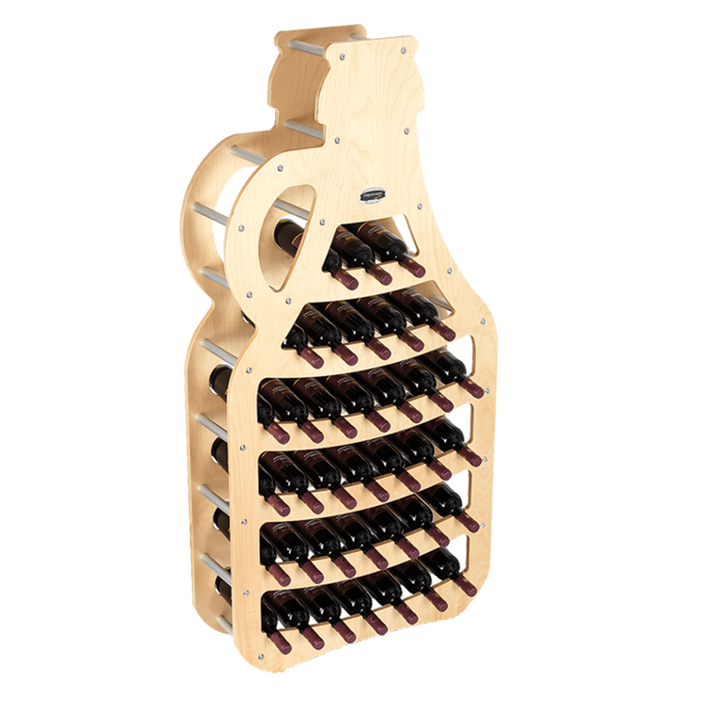 foto del prodotto cantinetta in legno porta bottiglie vino modello fiasco 36 bottiglie finitura acero l.75 x p,25 x h.150 100 fabbricato in italia