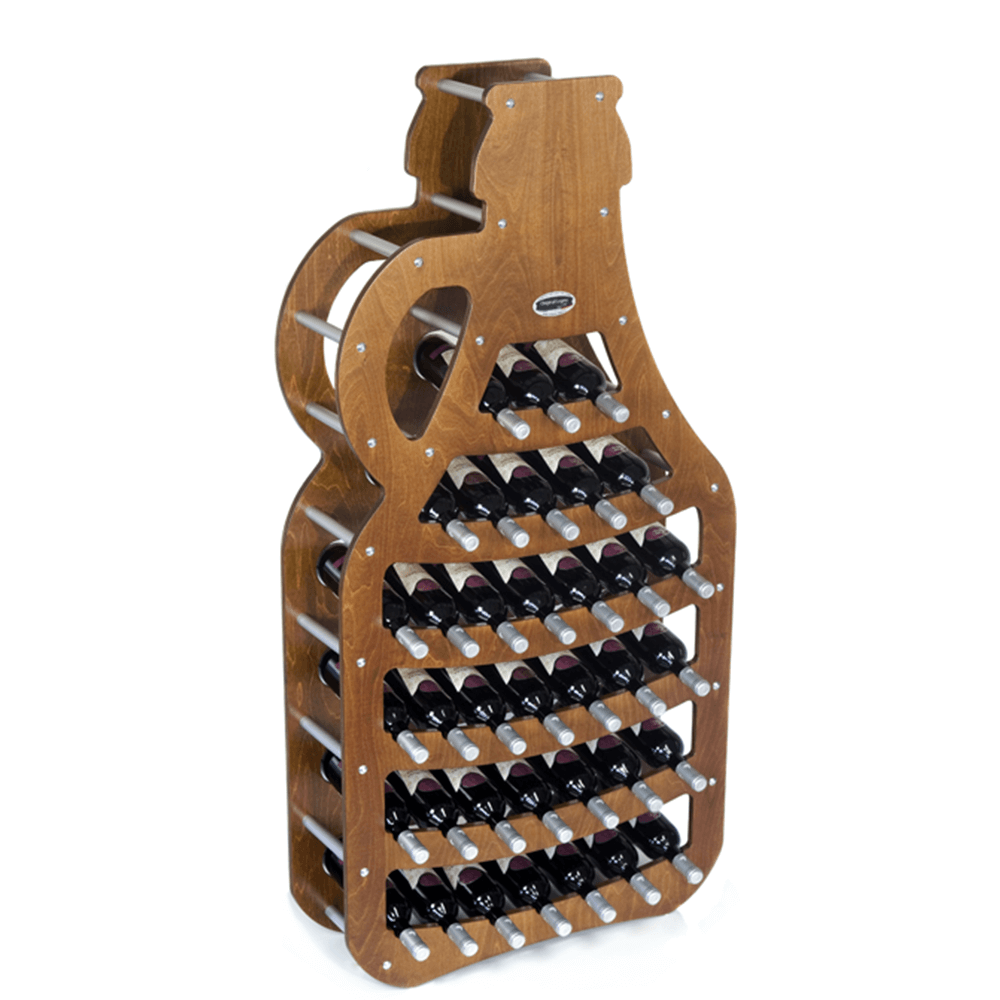 foto del prodotto cantinetta in legno porta bottiglie vino modello fiasco 36 bottiglie finitura noce l.75 x p,25 x h.150 100 fabbricato in italia
