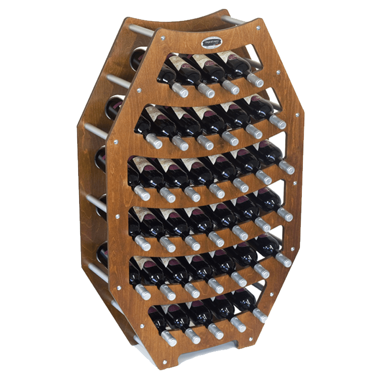 foto del prodotto cantinetta in legno porta bottiglie vino modello ottagono 36 bottiglie finitura noce l.75 x p.25 x h.120 100 fabbricato in italia
