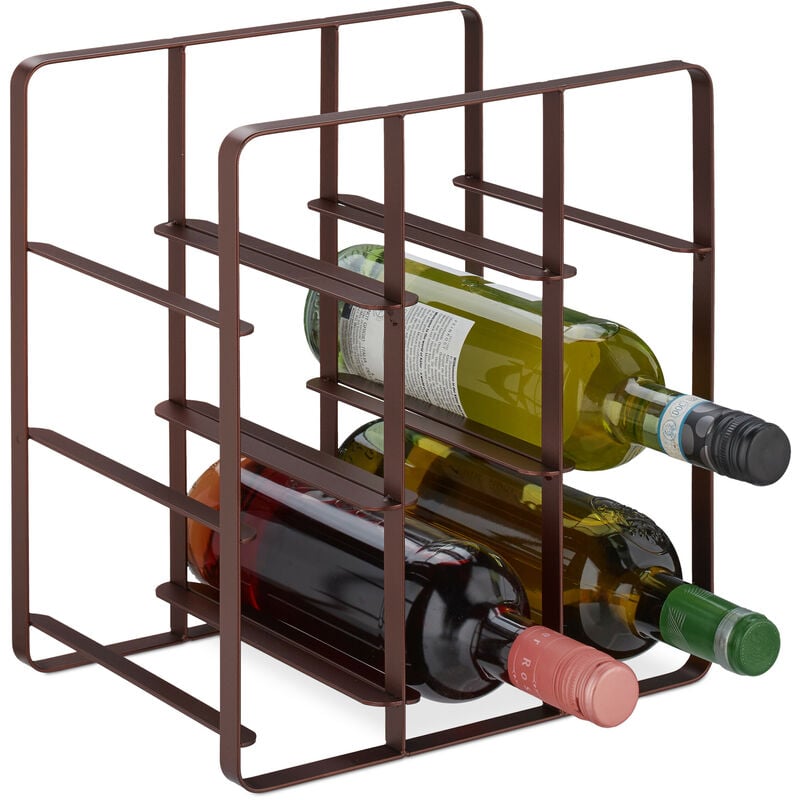 foto del prodotto cantinetta per 9 bottiglie, scaffale portabottiglie in ferro verniciato a polvere, 30 x 27,5 x 20 cm, marrone relaxdays