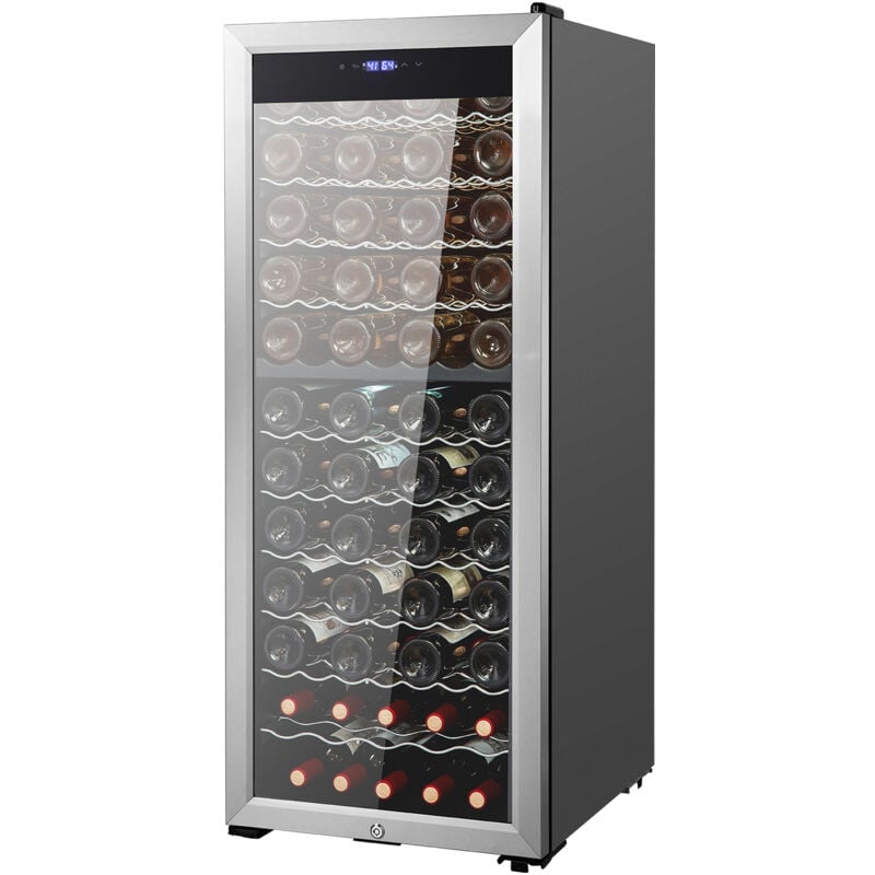 foto del prodotto cantinetta per vini capienza da 80 bottiglie, cantinetta portabottiglie doppia zona, frigo con raffreddamento ad aria circolante controllo digitale,