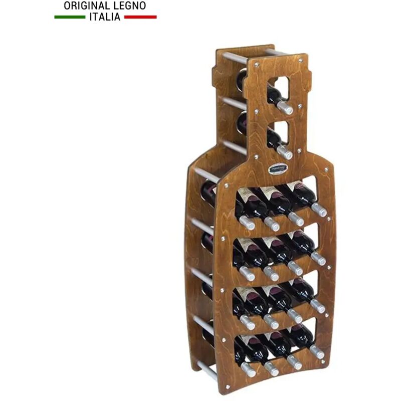 foto del prodotto cantinetta portabottiglie in legno scaffale mobile per bottiglie vino made in italy mod. bottiglia noce b.18 l50 x p25 x 120h