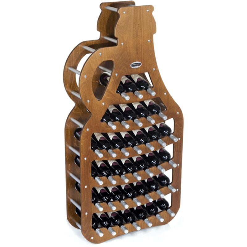 foto del prodotto cantinetta portabottiglie in legno scaffale mobile per bottiglie vino made in italy mod. fiasco noce b.36 l75 x p25 x 150h