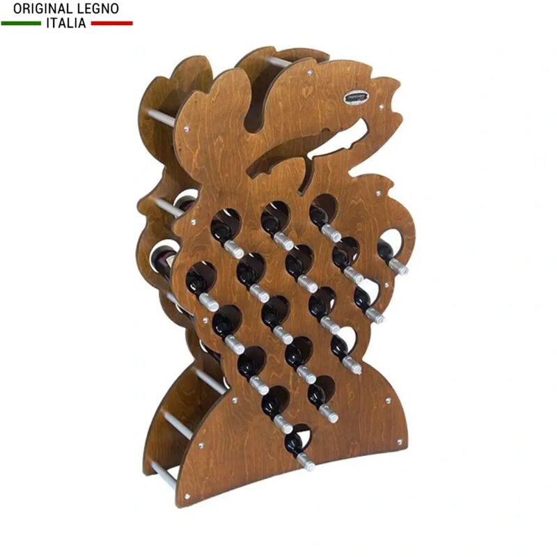 foto del prodotto cantinetta portabottiglie in legno scaffale mobile per bottiglie vino made in italy mod. grappolo noce b.18 l75 x p25 x 120h