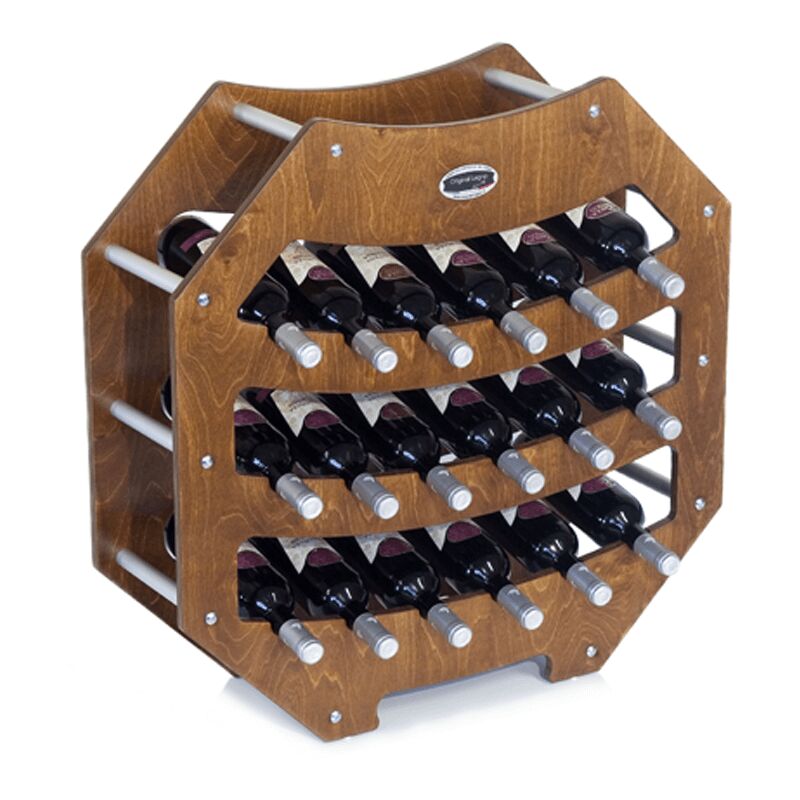 foto del prodotto cantinetta portabottiglie in legno scaffale mobile per bottiglie vino made in italy mod. ottagono noce b.18 l75 x p25 x 75h