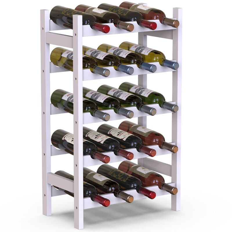 foto del prodotto cantinetta portavino in legno bamb bianco con 20 scomparti bar portabottiglie