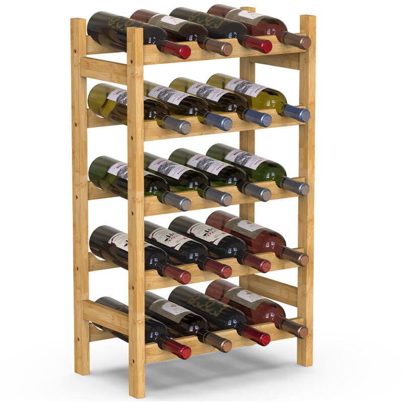 foto del prodotto cantinetta portavino in legno bamb naturale con 20 scomparti bar portabottiglie