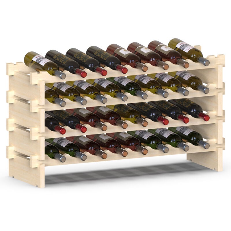 foto del prodotto cantinetta portavino in legno naturale con 32 scomparti vino bar portabottiglie