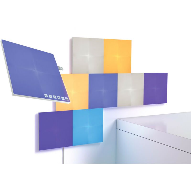 foto del prodotto canvas starter kit, 9 quadrati pannelli luminosi smart led rgbw, da parete interno modulari, luci led 16m colori wifi, funziona con alexa, sincronia