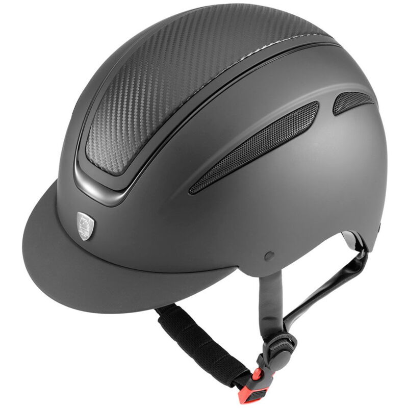 foto del prodotto cap tattini marte con placca carboon look e profilo lucido, rotella di regolazione 56-58 cm, nero