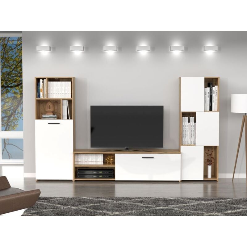 foto del prodotto capaldo mobile tv parete attrezzata modello joy cm 240x35x137h rovere bianco