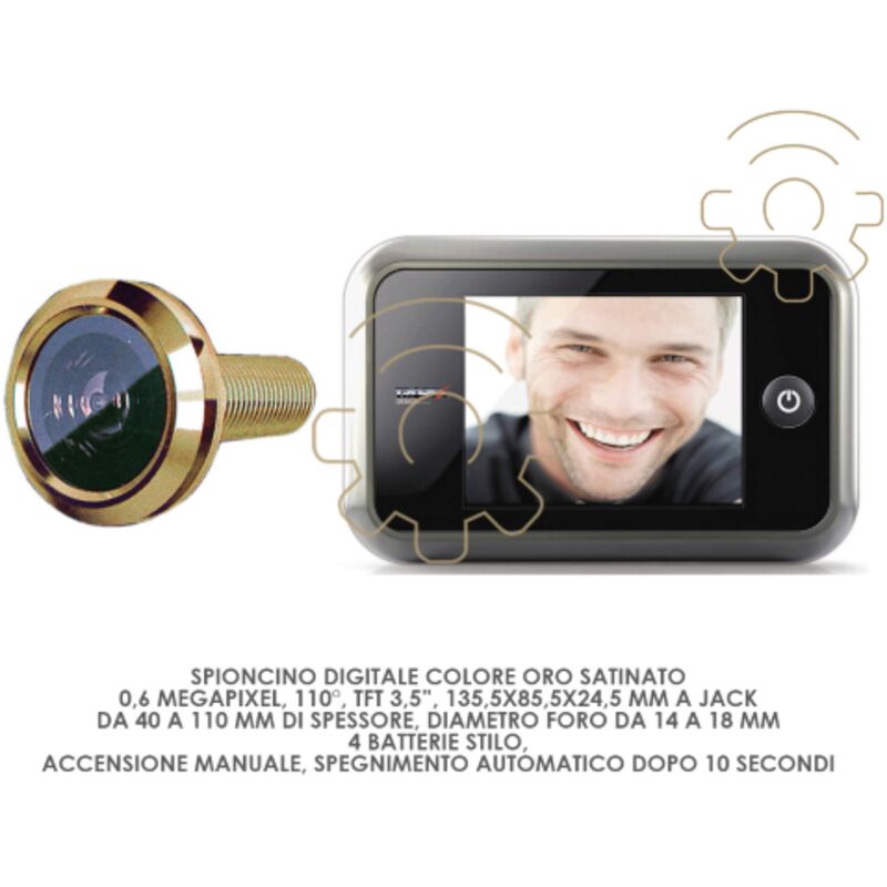 foto del prodotto capaldo spioncino digitale oro lucido con jack 135,5x85,5x24,5 mm 0,6 megapixel 110o 4 batterie stilo aa