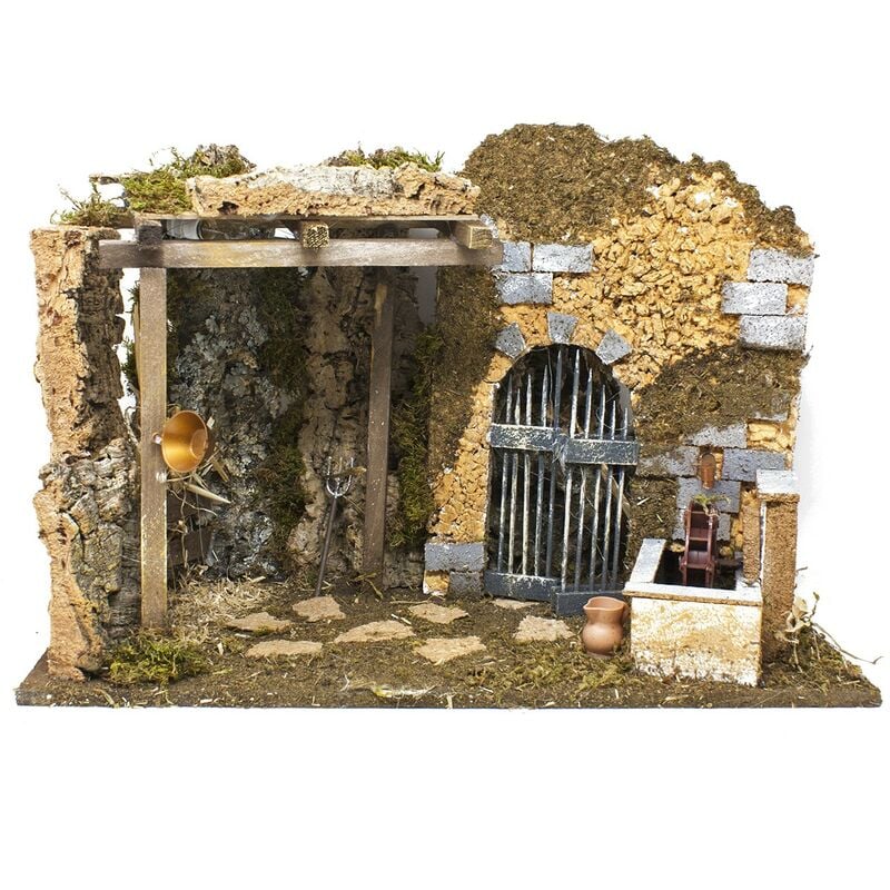 foto del prodotto capanna con acqua e luci per presepe 50x26 cm 11608