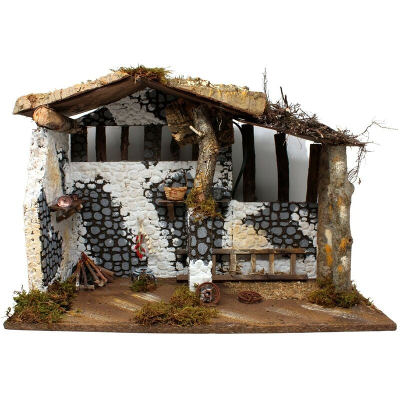 foto del prodotto capanna con luce e lampada fuoco 50x26 cm 87453