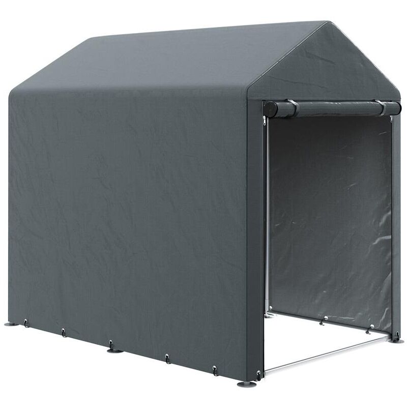 foto del prodotto capanno attrezzi anti uv con ingresso a zip. in acciaio zincato e tessuto pe.120x179x165 cm. grigio scuro