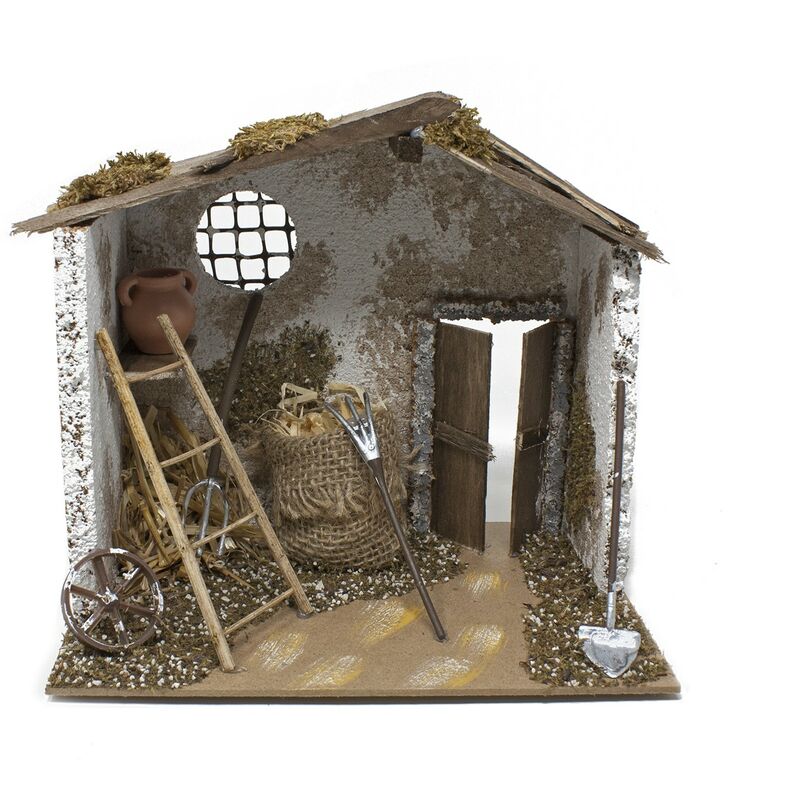 foto del prodotto capanno con attrezzi per presepe 20x14 cm 11257
