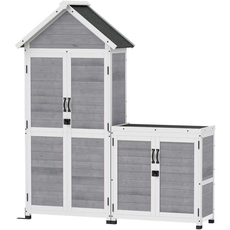 foto del prodotto capanno da giardino e armadio porta attrezzi in legno grigio chiaro outsunny