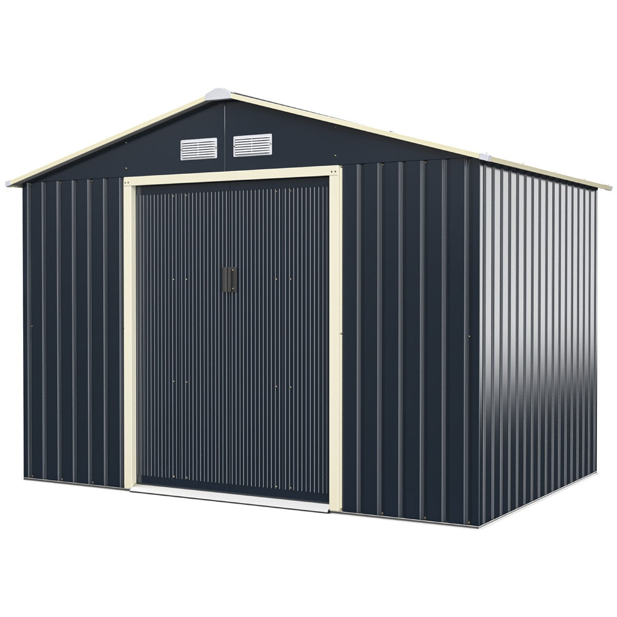 foto del prodotto capanno da giardino in metallo 5,29 277 x 191 x 202 cm con 2 porte scorrevoli con serratura 4 fori di ventilazione per bicicletta grigio 20 0007629