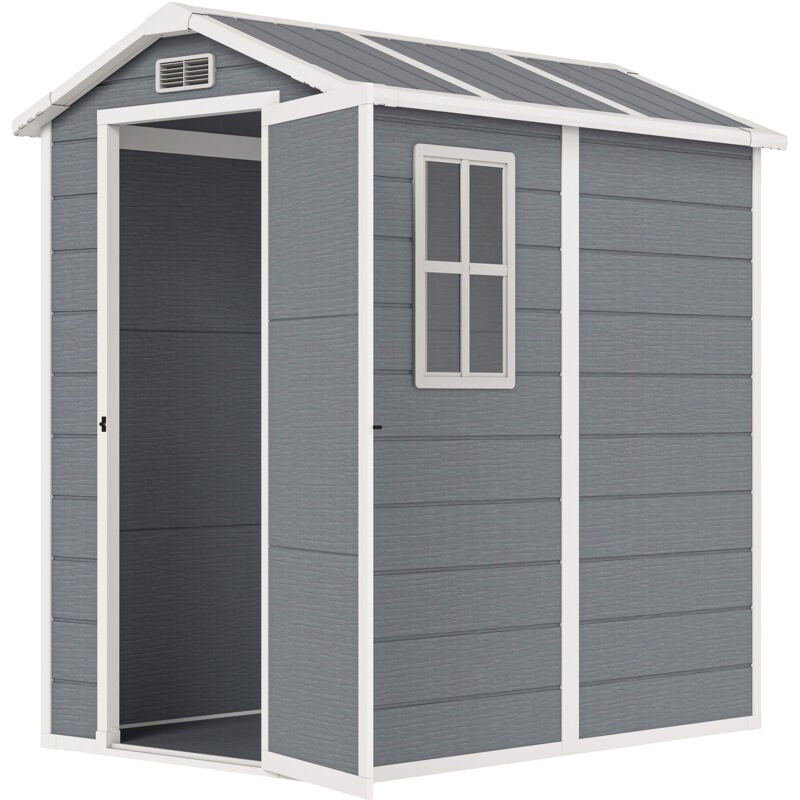 foto del prodotto capanno da giardino in resina con pavimento e porta 1.3x1.8m grigio outsunny