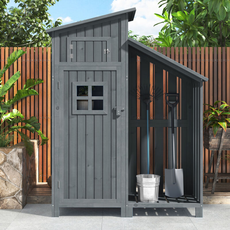 foto del prodotto capanno degli attrezzi 124x46x174cm con 1 porta 1 finestra, mobiletto porta attrezzi per giardino, legno, grigio