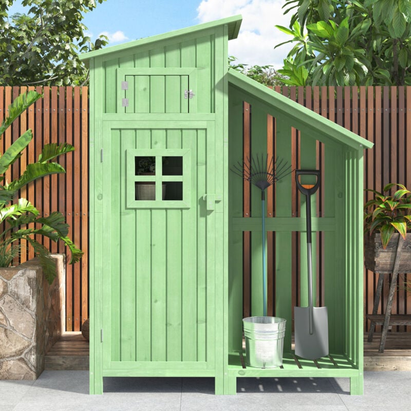 foto del prodotto capanno degli attrezzi 124x46x174cm con 1 porta 1 finestra, mobiletto porta attrezzi per giardino, legno, verde