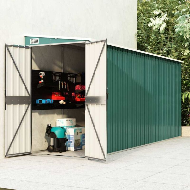 foto del prodotto capanno giardino a parete verde 118x382x178 cm acciaio zincato vidaxl