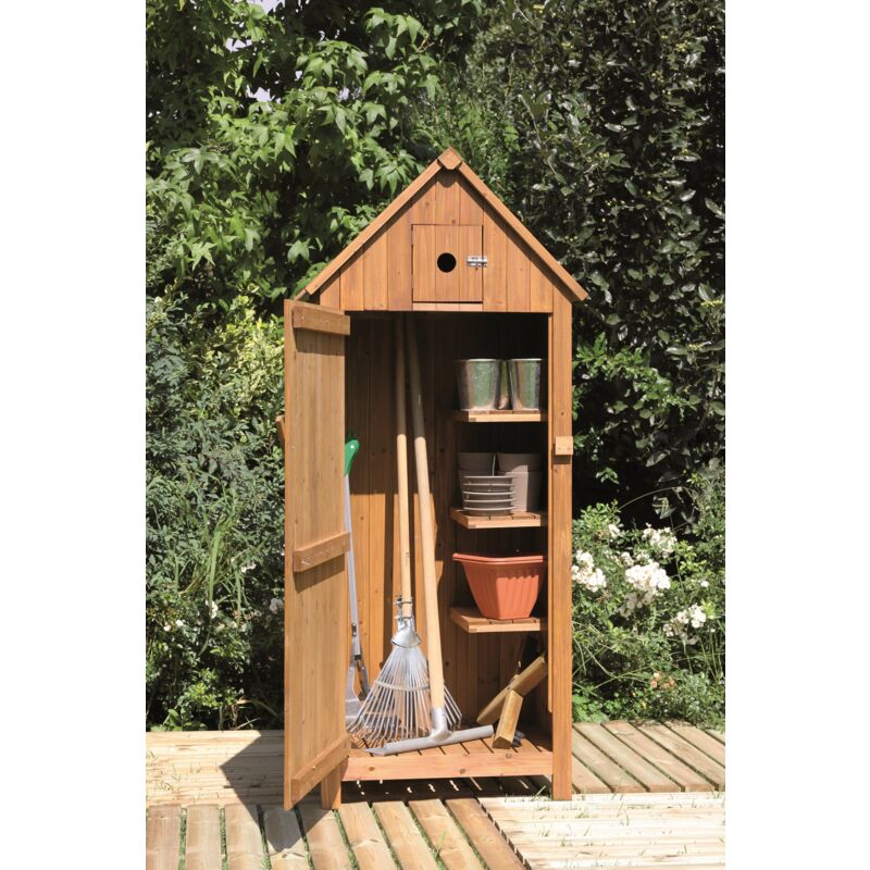 foto del prodotto capanno per attrezzi ed utensili da giardino con 3 scompartimenti in legno di abete made in italy 