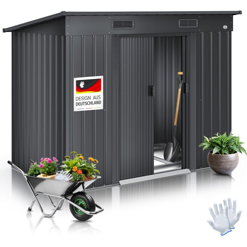 foto del prodotto capanno per attrezzi l in metallo 3,4 m con fondamenta 195x118x182 cm 2x porta scorrevole fondamenta capanno per attrezzi armadio per casetta da