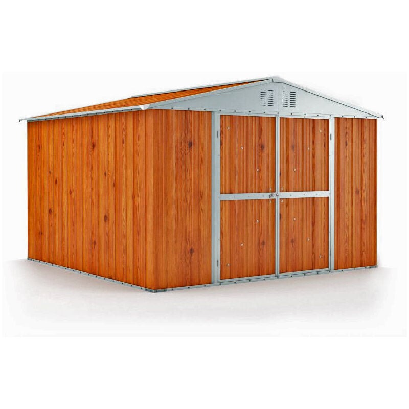 foto del prodotto capanno porta attrezzi in acciaio da giardino 327x307cm x h2.15m 145kg 10,04mq colore effetto legno